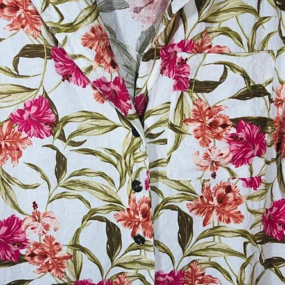 Kensie Jeans Linen Viscose Pink Floral Camp Shirt Size XL - Picture 6 of 6